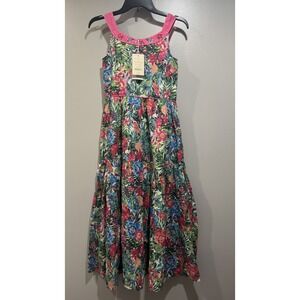 Monsoon Pink Tropical Floral Sleeveless Beaded Maxi Dress Girls Sz‎ 12-13 NWT